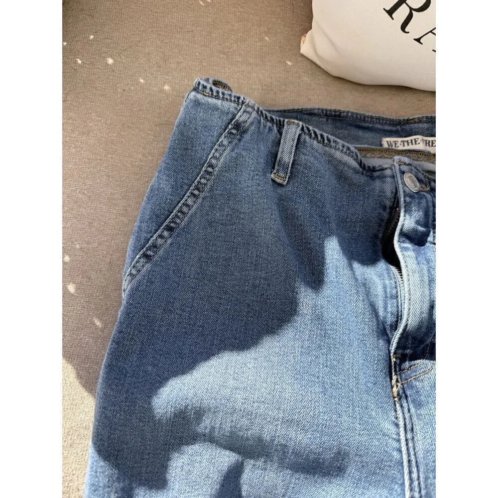 Free People Women's Blue Denim Flare Jeans Frayed Hem Size 29